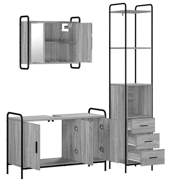 Set ormarića za kupaonicu 3 kom. Siva Sonoma 40 x 36 x 200 5 cm - Siva Sonoma Ormar s umivaonikom (3 vrata) + viseći ormar