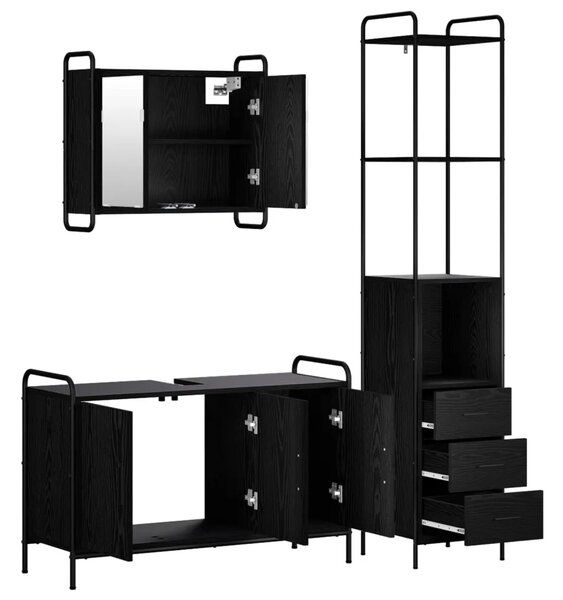 Set ormarića za kupaonicu 3 kom. Crni hrast 40 x 36 x 200 5 cm - Crni hrast Ormar s umivaonikom (3 vrata) + viseći ormar