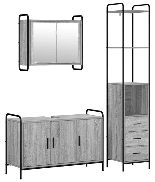 Set ormarića za kupaonicu 3 kom. Siva Sonoma 40 x 36 x 200 5 cm - Siva Sonoma Ormar s umivaonikom (3 vrata) + viseći ormar