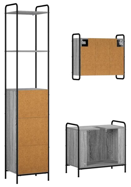 Set ormarića za kupaonicu 3 kom. Siva Sonoma 40 x 36 x 200 5 cm - Siva Sonoma Ormar s umivaonikom (2 vrata) + viseći ormar
