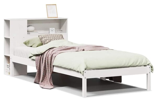 Krevet s regalom za knjige bez madraca bijeli 75x190cm borovina - Bijela / 75 x 190 cm