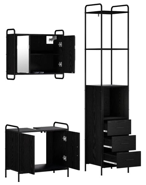 Set ormarića za kupaonicu 3 kom. Crni hrast 40 x 36 x 200 5 cm - Crni hrast Ormar s umivaonikom (2 vrata) + viseći ormar