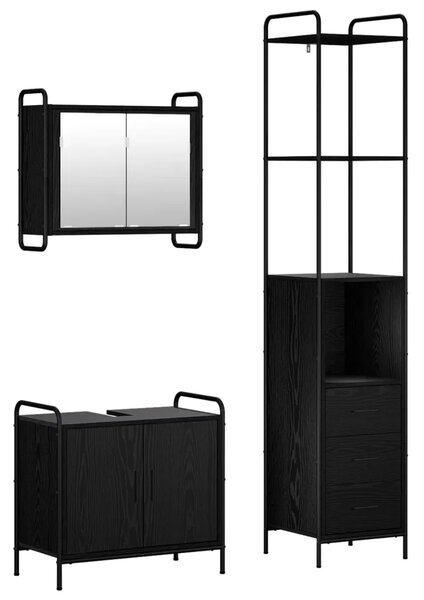 Set ormarića za kupaonicu 3 kom. Crni hrast 40 x 36 x 200 5 cm - Crni hrast Ormar s umivaonikom (2 vrata) + viseći ormar