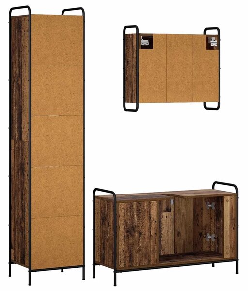 Set ormarića za kupaonicu 3 kom. Staro drvo 40 x 36 x 181 cm - Staro drvo Ormar ispod sudopera (1 vrata i 2 police) + viseći orm