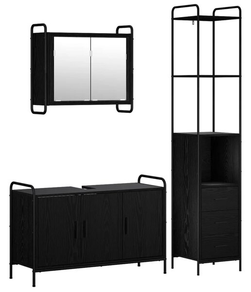 Set ormarića za kupaonicu 3 kom. Crni hrast 40 x 36 x 200 5 cm - Crni hrast Ormar s umivaonikom (3 vrata) + viseći ormar
