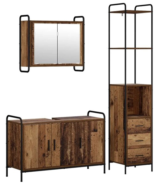 Set ormarića za kupaonicu 3 kom. Staro drvo 40 x 36 x 200 5 cm - Staro drvo Ormar s umivaonikom (3 vrata) + viseći ormar