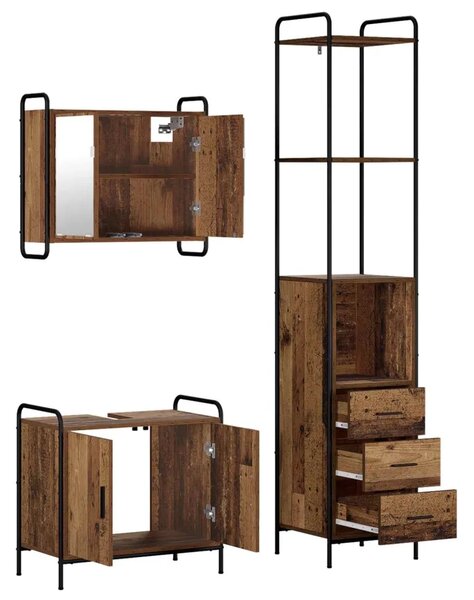 Set ormarića za kupaonicu 3 kom. Staro drvo 40 x 36 x 200 5 cm - Staro drvo Ormar s umivaonikom (2 vrata) + viseći ormar
