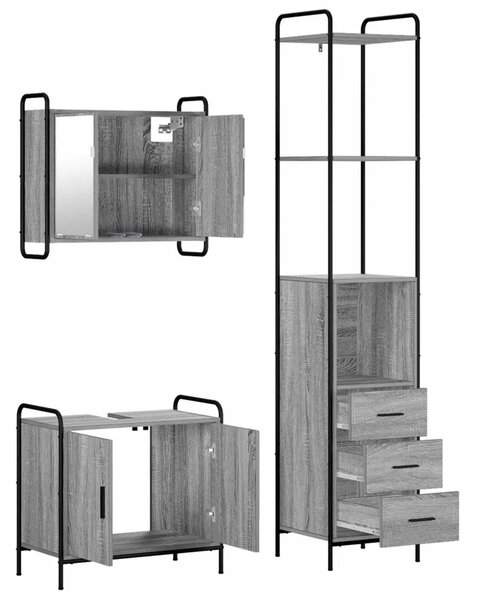 Set ormarića za kupaonicu 3 kom. Siva Sonoma 40 x 36 x 200 5 cm - Siva Sonoma Ormar s umivaonikom (2 vrata) + viseći ormar