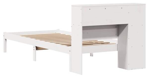 Krevet s regalom za knjige bez madraca bijeli 75x190cm borovina - Bijela / 75 x 190 cm