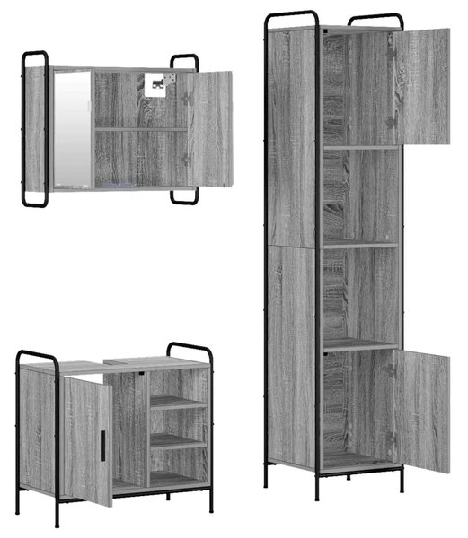 Set ormarića za kupaonicu 3 kom. Siva Sonoma 40 x 36 x 181 cm - Siva Sonoma Ormarić za umivaonik (1 vrata i 1 polica) + viseći o
