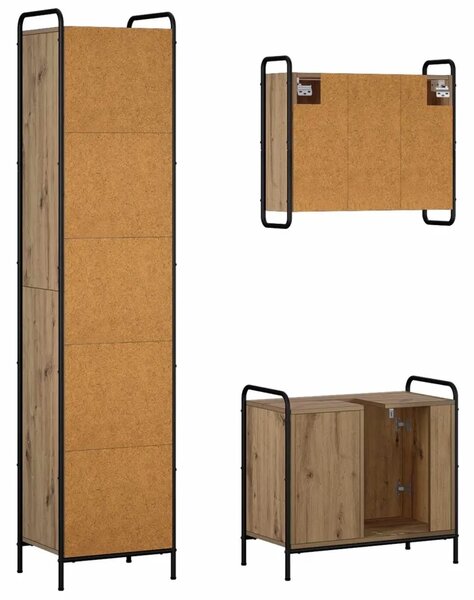 Set ormarića za kupaonicu 3 kom. Hrast artisan 40 x 36 x 181 cm - Hrast artisan Ormarić za umivaonik (1 vrata i 1 polica) + vise