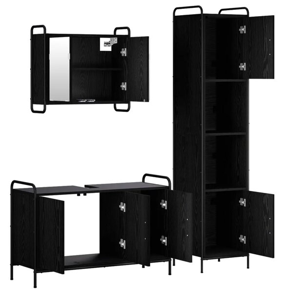 Set ormarića za kupaonicu 3 kom. Crni hrast 40 x 36 x 181 cm - Crni hrast Ormarić ispod sudopera (3 vrata) + viseći ormarić + ku