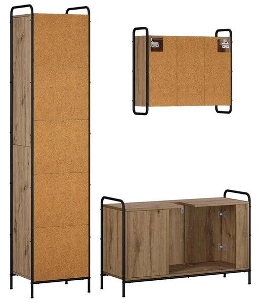 Set ormarića za kupaonicu 3 kom. Hrast artisan 40 x 36 x 181 cm - Hrast artisan Ormarić ispod sudopera (3 vrata) + viseći ormari