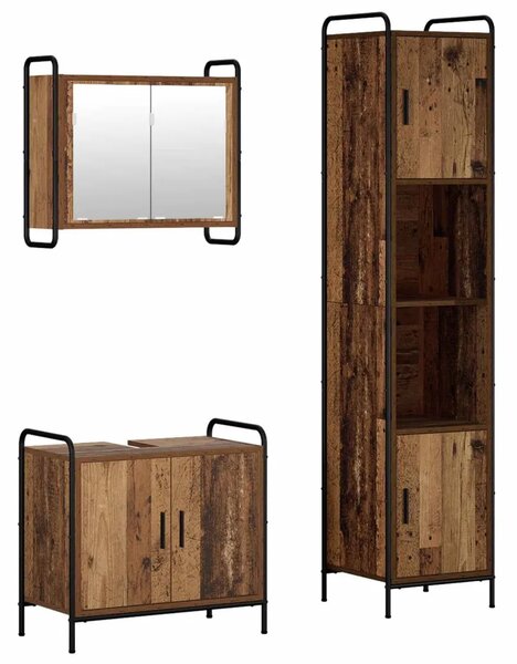 Set ormarića za kupaonicu 3 kom. Staro drvo 40 x 36 x 181 cm - Staro drvo Kupaonski ormarić (2 vrata) + viseći ormarić + kupaons