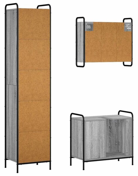 Set ormarića za kupaonicu 3 kom. Siva Sonoma 40 x 36 x 181 cm - Siva Sonoma Ormarić za umivaonik (1 vrata i 1 polica) + viseći o