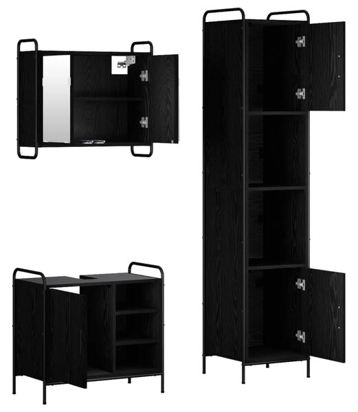 Set ormarića za kupaonicu 3 kom. Crni hrast 40 x 36 x 181 cm - Crni hrast Ormarić za umivaonik (1 vrata i 1 polica) + viseći orm