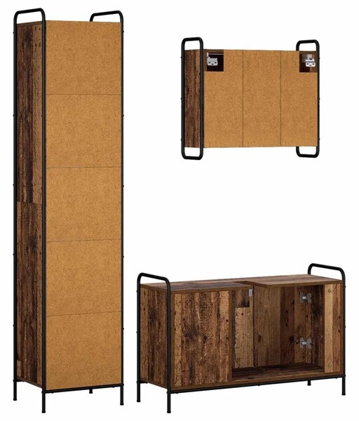 Set ormarića za kupaonicu 3 kom. Staro drvo 40 x 36 x 181 cm - Staro drvo Ormarić ispod sudopera (3 vrata) + viseći ormarić + ku
