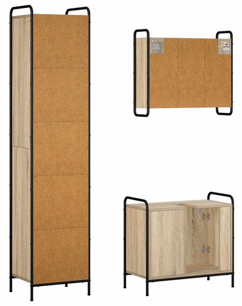 Set ormarića za kupaonicu 3 kom. Hrast sonoma 40 x 36 x 181 cm - Hrast sonoma Ormarić za umivaonik (1 vrata i 1 polica) + viseći