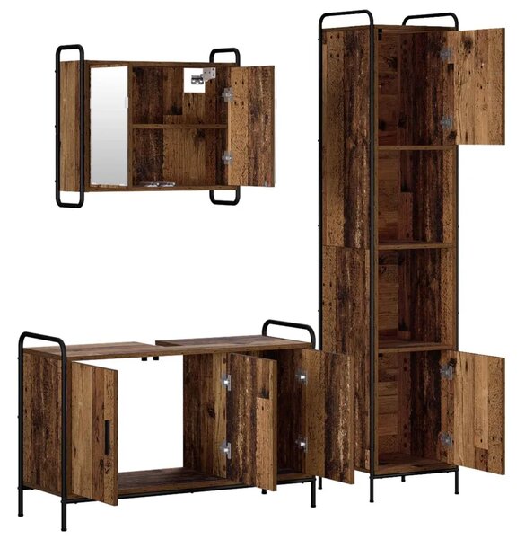 Set ormarića za kupaonicu 3 kom. Staro drvo 40 x 36 x 181 cm - Staro drvo Ormarić ispod sudopera (3 vrata) + viseći ormarić + ku