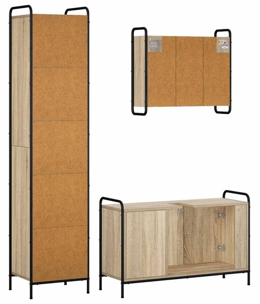 Set ormarića za kupaonicu 3 kom. Hrast sonoma 40 x 36 x 181 cm - Hrast sonoma Ormarić ispod sudopera (3 vrata) + viseći ormarić
