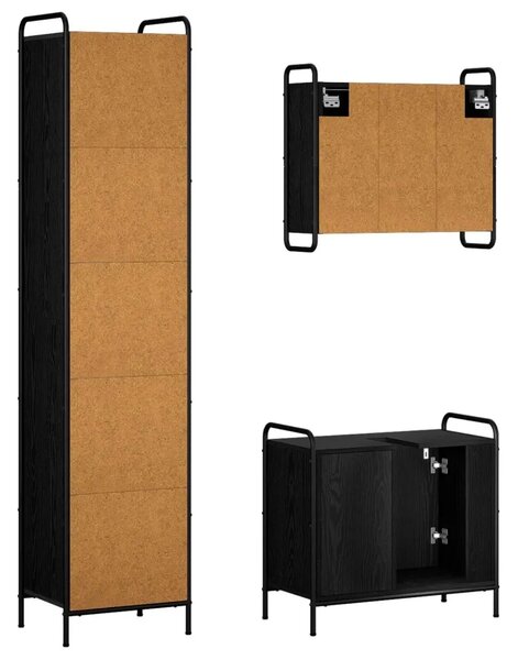 Set ormarića za kupaonicu 3 kom. Crni hrast 40 x 36 x 181 cm - Crni hrast Ormarić za umivaonik (1 vrata i 1 polica) + viseći orm