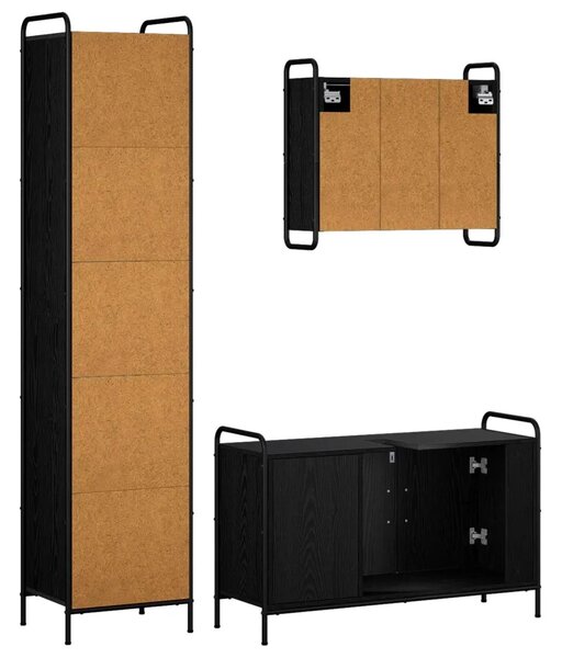 Set ormarića za kupaonicu 3 kom. Crni hrast 40 x 36 x 181 cm - Crni hrast Ormarić ispod sudopera (3 vrata) + viseći ormarić + ku