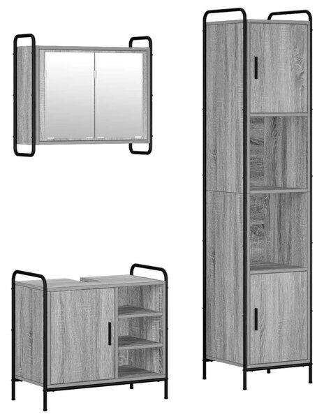Set ormarića za kupaonicu 3 kom. Siva Sonoma 40 x 36 x 181 cm - Siva Sonoma Ormarić za umivaonik (1 vrata i 1 polica) + viseći o
