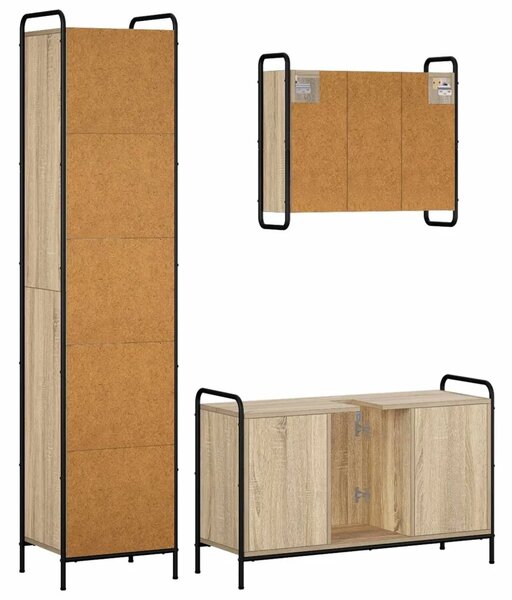 Set ormarića za kupaonicu 3 kom. Hrast sonoma 40 x 36 x 181 cm - Hrast sonoma Ormar ispod sudopera (1 vrata i 2 police) + viseći