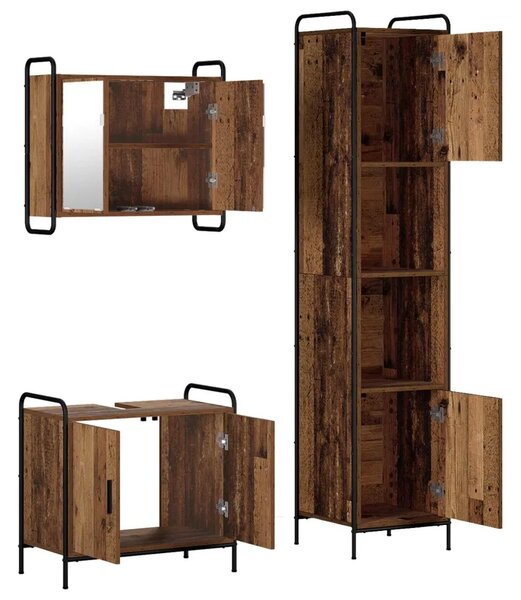 Set ormarića za kupaonicu 3 kom. Staro drvo 40 x 36 x 181 cm - Staro drvo Kupaonski ormarić (2 vrata) + viseći ormarić + kupaons