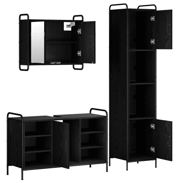 Set ormarića za kupaonicu 3 kom. Crni hrast 40 x 36 x 181 cm - Crni hrast Ormar ispod sudopera (1 vrata i 2 police) + viseći orm