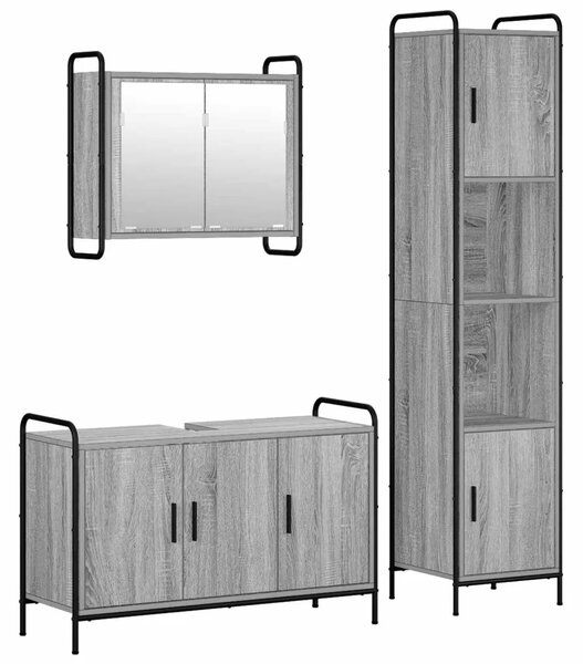 Set ormarića za kupaonicu 3 kom. Siva Sonoma 40 x 36 x 181 cm - Siva Sonoma Ormarić ispod sudopera (3 vrata) + viseći ormarić +