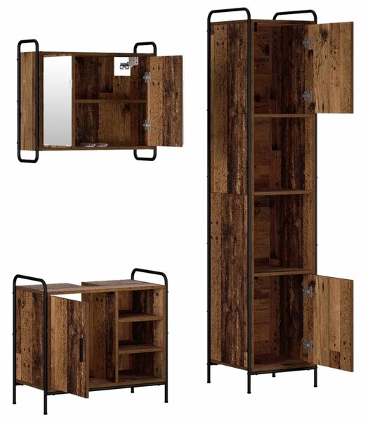 Set ormarića za kupaonicu 3 kom. Staro drvo 40 x 36 x 181 cm - Staro drvo Ormarić za umivaonik (1 vrata i 1 polica) + viseći orm