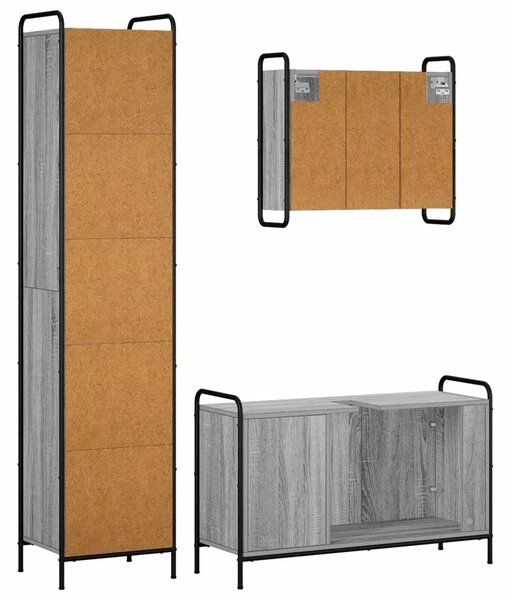 Set ormarića za kupaonicu 3 kom. Siva Sonoma 40 x 36 x 181 cm - Siva Sonoma Ormarić ispod sudopera (3 vrata) + viseći ormarić +