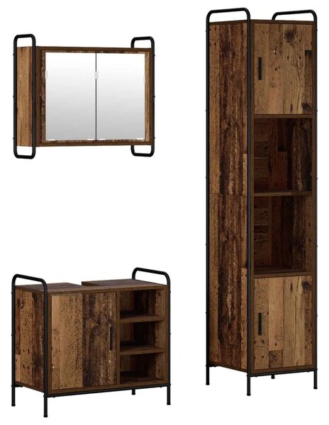 Set ormarića za kupaonicu 3 kom. Staro drvo 40 x 36 x 181 cm - Staro drvo Ormarić za umivaonik (1 vrata i 1 polica) + viseći orm