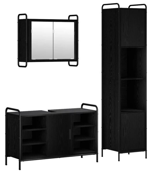 Set ormarića za kupaonicu 3 kom. Crni hrast 40 x 36 x 181 cm - Crni hrast Ormar ispod sudopera (1 vrata i 2 police) + viseći orm