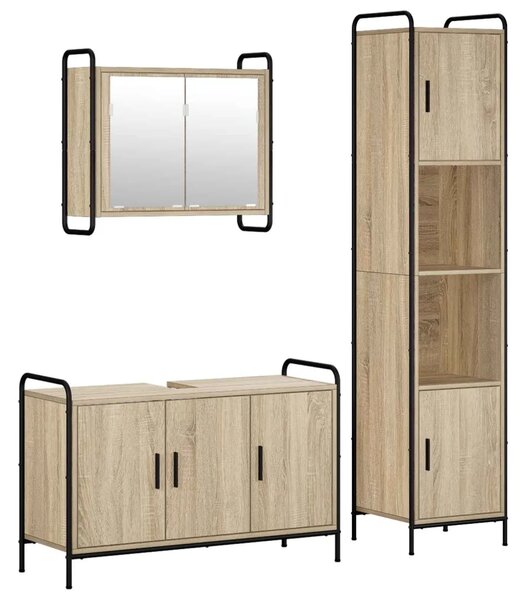 Set ormarića za kupaonicu 3 kom. Hrast sonoma 40 x 36 x 181 cm - Hrast sonoma Ormarić ispod sudopera (3 vrata) + viseći ormarić