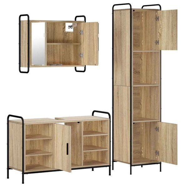 Set ormarića za kupaonicu 3 kom. Hrast sonoma 40 x 36 x 181 cm - Hrast sonoma Ormar ispod sudopera (1 vrata i 2 police) + viseći