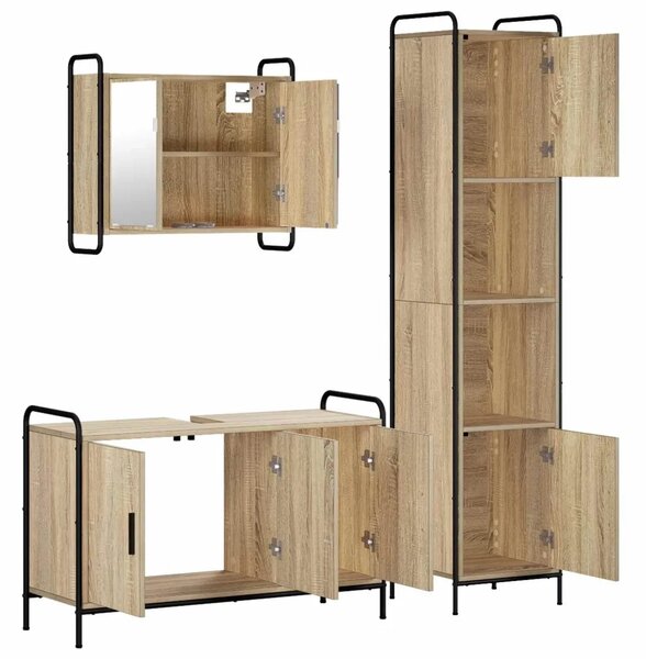 Set ormarića za kupaonicu 3 kom. Hrast sonoma 40 x 36 x 181 cm - Hrast sonoma Ormarić ispod sudopera (3 vrata) + viseći ormarić
