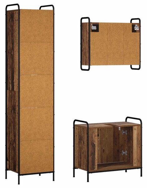 Set ormarića za kupaonicu 3 kom. Staro drvo 40 x 36 x 181 cm - Staro drvo Kupaonski ormarić (2 vrata) + viseći ormarić + kupaons