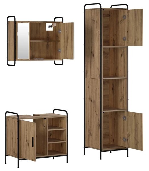 Set ormarića za kupaonicu 3 kom. Hrast artisan 40 x 36 x 181 cm - Hrast artisan Ormarić za umivaonik (1 vrata i 1 polica) + vise