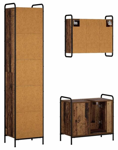 Set ormarića za kupaonicu 3 kom. Staro drvo 40 x 36 x 181 cm - Staro drvo Ormarić za umivaonik (1 vrata i 1 polica) + viseći orm