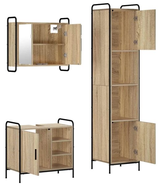 Set ormarića za kupaonicu 3 kom. Hrast sonoma 40 x 36 x 181 cm - Hrast sonoma Ormarić za umivaonik (1 vrata i 1 polica) + viseći