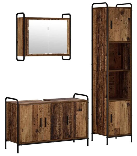 Set ormarića za kupaonicu 3 kom. Staro drvo 40 x 36 x 181 cm - Staro drvo Ormarić ispod sudopera (3 vrata) + viseći ormarić + ku