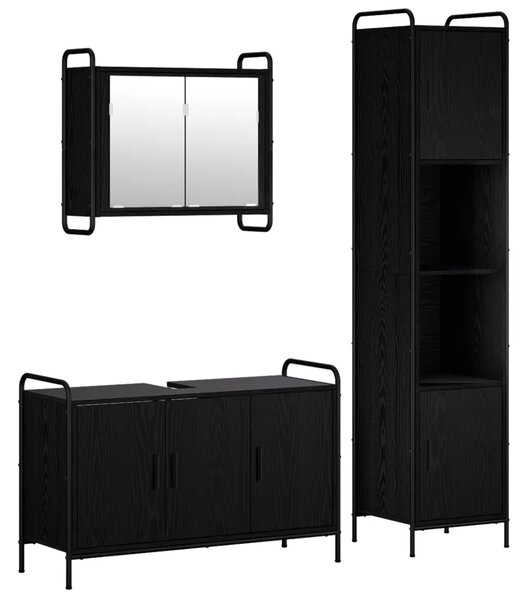 Set ormarića za kupaonicu 3 kom. Crni hrast 40 x 36 x 181 cm - Crni hrast Ormarić ispod sudopera (3 vrata) + viseći ormarić + ku
