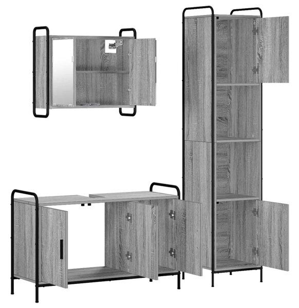 Set ormarića za kupaonicu 3 kom. Siva Sonoma 40 x 36 x 181 cm - Siva Sonoma Ormarić ispod sudopera (3 vrata) + viseći ormarić +