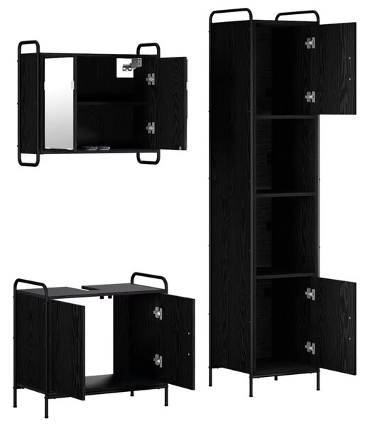 Set ormarića za kupaonicu 3 kom. Crni hrast 40 x 36 x 181 cm - Crni hrast Kupaonski ormarić (2 vrata) + viseći ormarić + kupaons