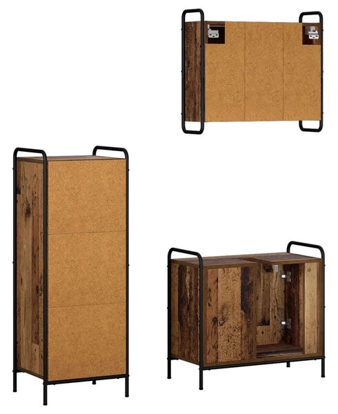 Set ormarića za kupaonicu 3 kom. Staro drvo 40 x 36 x 109 5 cm - Staro drvo Ormarić za umivaonik (1 vrata i 1 polica) + viseći o