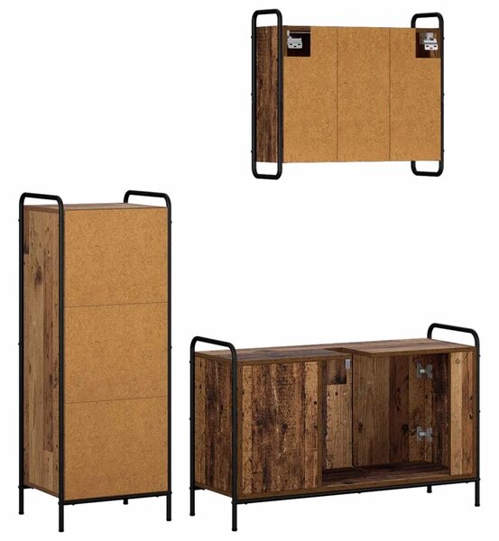Set ormarića za kupaonicu 3 kom. Staro drvo 40 x 36 x 109 5 cm - Staro drvo Ormarić ispod sudopera (3 vrata) + viseći ormarić +