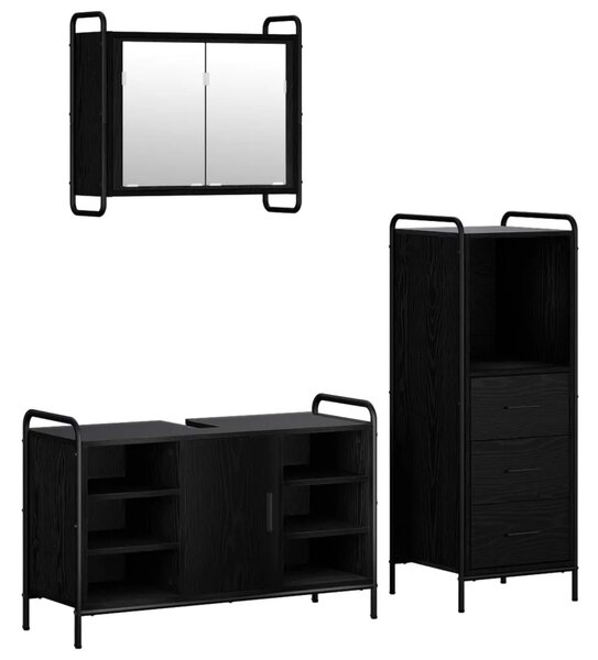 Set ormarića za kupaonicu 3 kom. Crni hrast 40 x 36 x 109 5 cm - Crni hrast Ormar ispod sudopera (1 vrata i 2 police) + viseći o