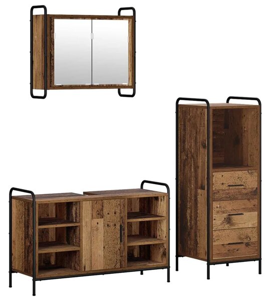 Set ormarića za kupaonicu 3 kom. Staro drvo 40 x 36 x 109 5 cm - Staro drvo Ormar ispod sudopera (1 vrata i 2 police) + viseći o